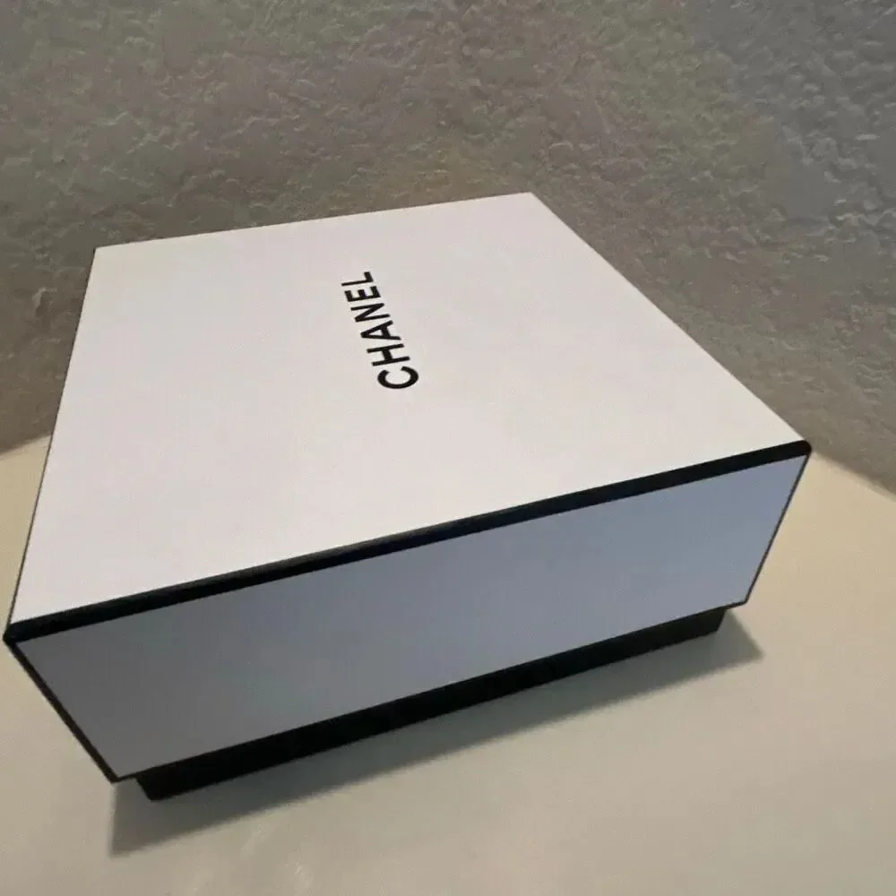Chanel Square Box White Black Logo Luxury Decor Storage Display Giftbox 8.5x8.5